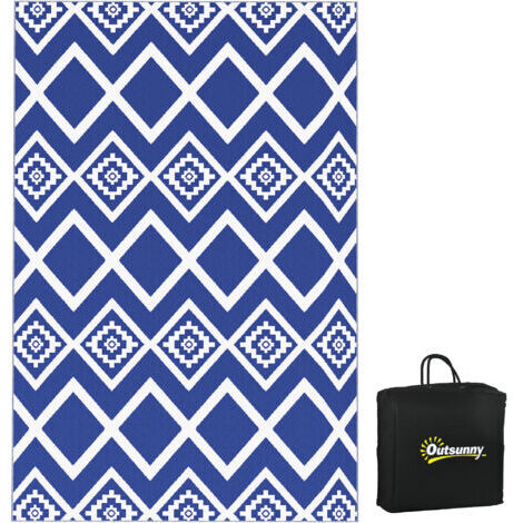 SABIR Tapis d'extérieur, tapis de terrasse, résistant aux intempéries, design moderne, 182 cm x 274 cm x 0,3 cm, bleu et blanc
