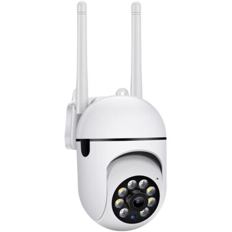 SABIR Telecamera di sorveglianza WiFi PTZ per esterni, telecamera IP wireless impermeabile a 360°, visione notturna a colori, audio bidirezionale, rilevamento del movimento, scheda Micro SD