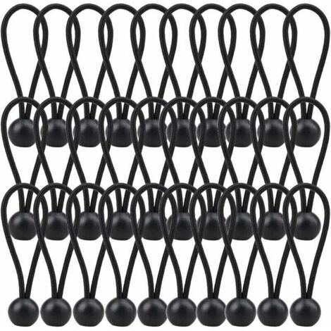 SABIR Tendeur Élastique 140mm Corde Élastique pour Bâche Pavillon Camping Tente Rideaux 30 Pièces Noir