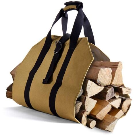 SABIR Toile Sac à Bûche Cheminée Sac de Rangement pour le Bois de Chauffage Grande Capacité Porte-bûches De Plein Air Porte-bûches en Bois Ciré avec Poignées Solide Sac de Transport en Bois(39 x 18 i