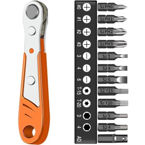 SABIR Tournevis magnétique Phillips de 11,4 cm, mini clé à cliquet 1/4, tournevis multifonction à angle droit avec embout en croix courte pour les travailleurs de maintenance à domicile,