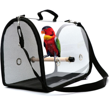 SABIR Transporteur d'oiseaux léger, sac à main respirant transparent de perroquet de cage de voyage d'oiseau de PVC avec un bâton en bois