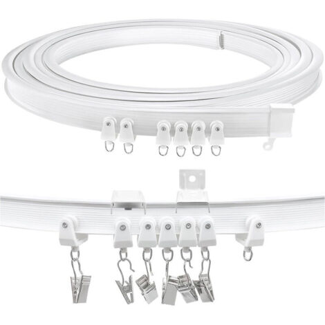 SABIR Tringle à rideau, rail de plafond flexible pour baies vitrées, environ 5 m, pliable, courbé, support mural en plastique robuste pour cloisons de séparation