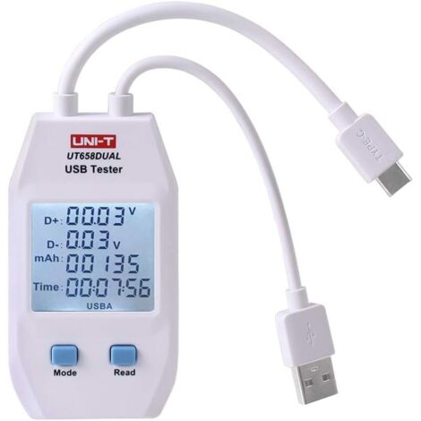 SABIR USB Multi Testeur, UT658 Dual USB Power Meter Testeur de Tension Actuel Moniteur Courant et Tension Numérique Vitesse de Test des Chargeurs, Cables, écran LCD avec Stockage de Données