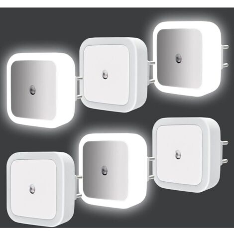 SABIR Veilleuse Enfant LED Automatique Lot de 6,Lampe Veilleuse Enfant avec Capteur de Lumière,Veilleuse Prise Électrique pour Chambre à Coucher,Espace bébé,Salon,Salle de Bains,Cuisines - Blanc，