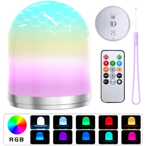 SABIR Veilleuse, lampe de chevet pour enfants avec télécommande, rechargeable par USB avec fonction minuterie, blanc chaud à intensité variable, blanc froid, changement de couleur RGB—