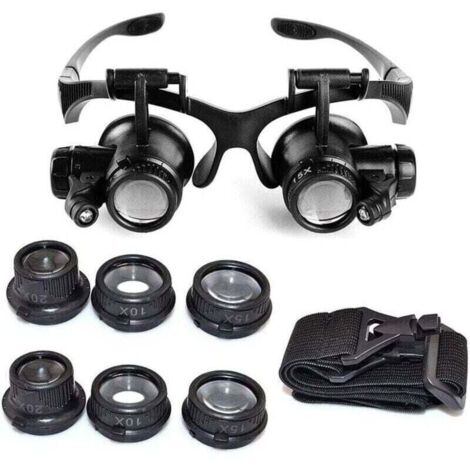 SABIR Vente chaude-Loupe Serre Tête Loupe Frontale Lunettes grossissantes Allumage LED Grossissements de 10x, 15x, 20x et 25x,de