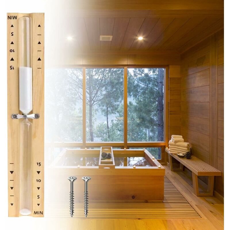 Linghhang - Sablier de sauna avec minuteur de 15 minutes, résistant à la chaleur, sablier en bois blanc sable - White
