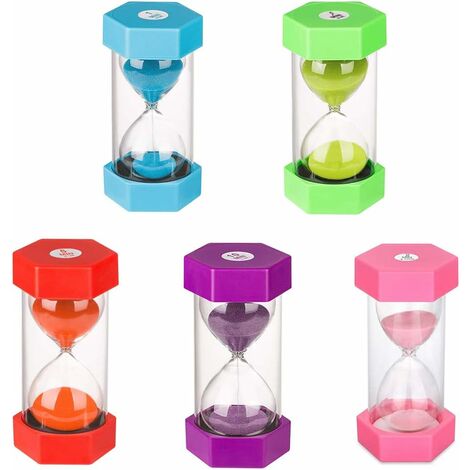 Sablier pour enfants Minuteur Sablier Set Sable coloré Minuteur de cuisine Horloge Gestion du temps pour 5 minutes 10 15 20 et 30 minutes (lot de 5)