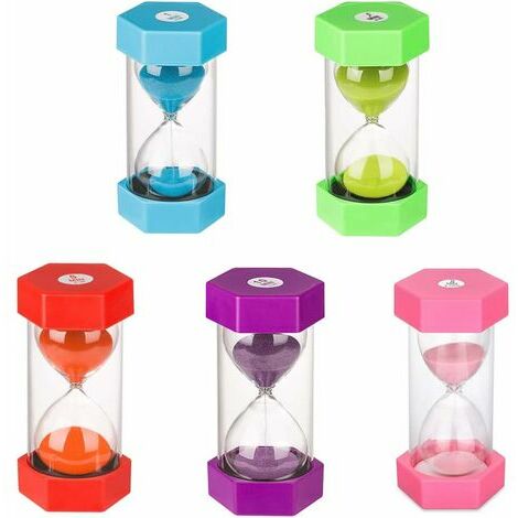 Sablier pour enfants Minuteur Sablier Set Sable coloré Minuteur de cuisine Horloge Gestion du temps pour 5 minutes 10 15 20 et 30 minutes (lot de 5)