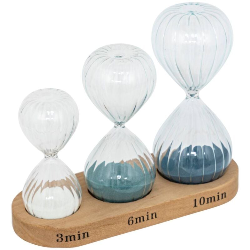 Lot de 3 sabliers avec support bois verre H10 12 14cm - Atmosphera créateur d'intérieur