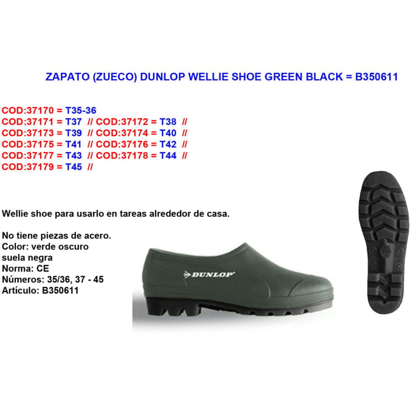 Dunlop - Wellie Clog Chaussure Taille 39 Vert/Noir B350611