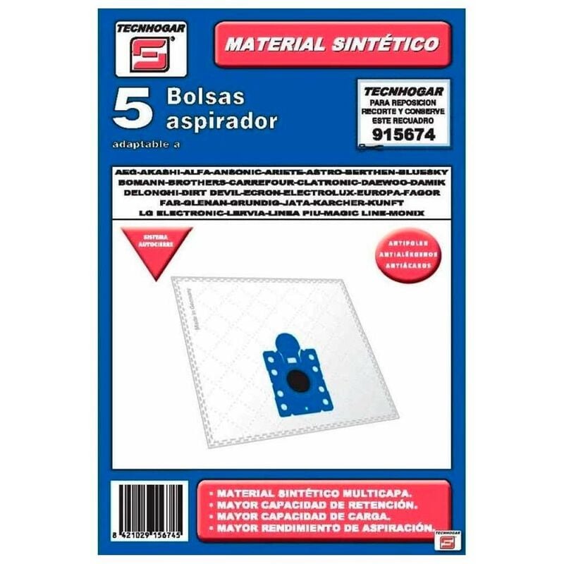 Sac 5 Sacs Synthétiques Aspirateur Aeg Ariete Bluesky Daewoo Electrolux Lot De 5 915674