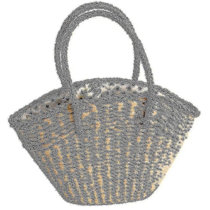 Sac à bandoulière en osier tissé pour femme Sac de plage en paille tissée - Capacité Portefeuille à pois portable