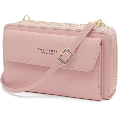 Sac à bandoulière pour téléphone avec bandoulière et 12 emplacements pour cartes (rose),