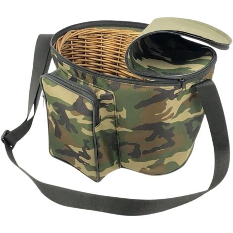 ACQUAVERDE Sac à bandoulière professionnel pour champignons avec poche, camouflage vert, panier en osier pour la cueillette des champignons et les pique-niques - 38 x 28 x 22 cm