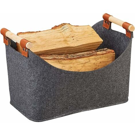 Paniers de bois de chauffage en rotin ALGAN avec anse, sur roulettes, 2  pièces, carré, brun, 50-55cm