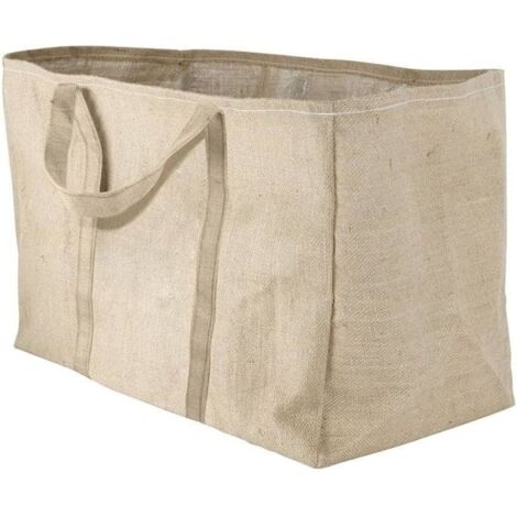 Sac à bûches beige en toile de jute plastifié 30x60x40cm