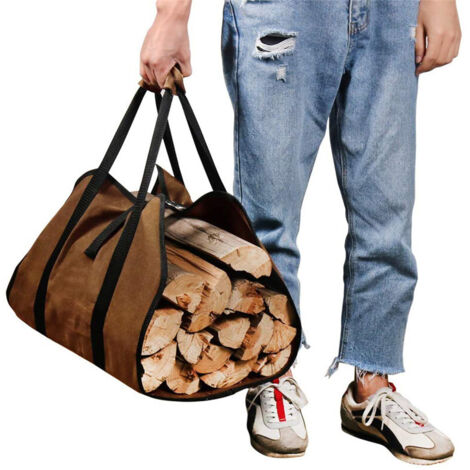 Sac à bûches de cheminée en toile, sac de rangement pour le transport du bois, panier à bûches chauffé, sac fourre-tout robuste et étanche, support à bûches avec poignée de poêle à bois, camping en pl