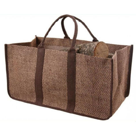 Sac à bûches en toile de jute plastifié 30x60x40cm – Capacité élevée pour stockage bois – Résistant aux intempéries – Idéal pour intérieur