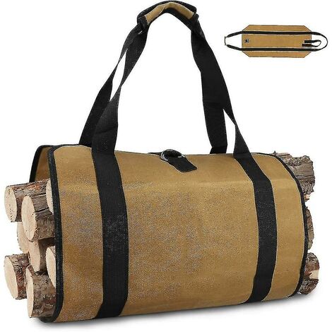 Sac à bûches en toile sac de rangement pour bois de chauffage cheminée grande capacité porte-bûches extérieur porte-bûches en bois ciré avec Han thsinde
