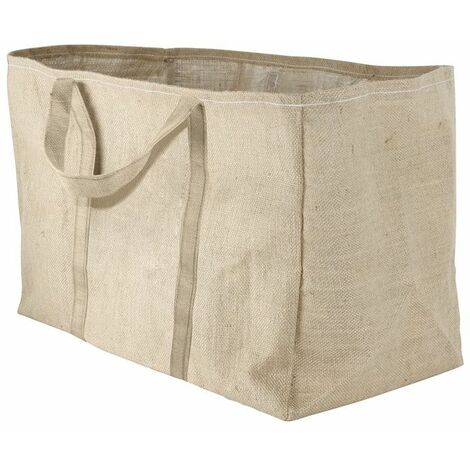 Sac à bûches marron en toile de jute plastifié 30x60x40cm