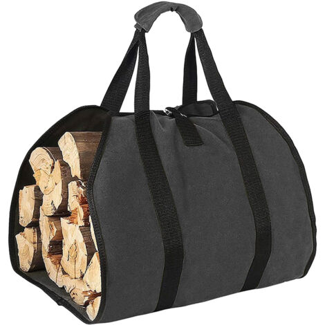 Sac à bûches noir (1 pièce), en toile imperméable.