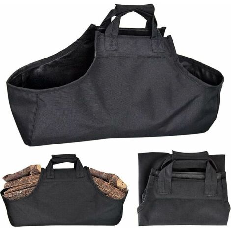 Sac à bûches, Sac à bûches en toile, Sac à bûches pour cheminée, Sac à bois, Poignées pour sac à bois pour cheminées de camping, Poêles à bois, Noir