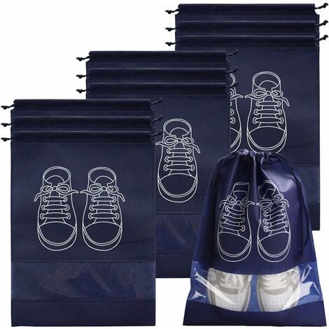 Sac à Chaussures de Voyage, Ensemble de Sacs à Chaussures en Molleton imperméable et Anti-poussière, avec fenêtre Transparente et Cordon de Serrage (3244cm) -10PCS-Bleu Marin