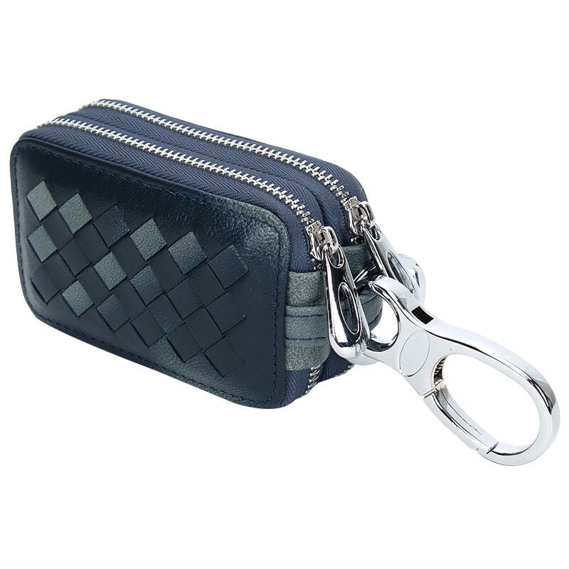Fei Yu - Sac à clés tissé de haute qualité avec fermeture éclair à double couche à la taille, sac à clés de voiture en cuir véritable de grande