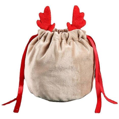 Sac à cordon de Noël, sac cadeau en forme de bois de cerf, décorations de Noël, pochette d'emballage, sac à cordon 2024