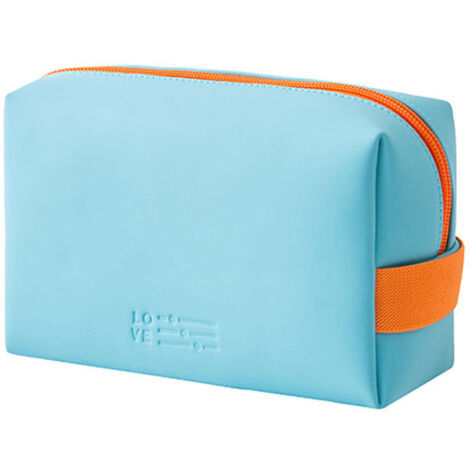 Sac à cosmétiques en cuir PU pour femme, sac à cosmétiques de voyage portable (bleu ciel),