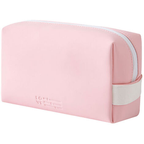 Sac à cosmétiques en cuir PU pour femme, sac à cosmétiques de voyage portable (rose),