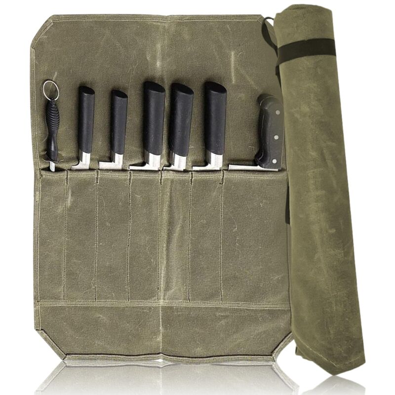 Sac À Couteaux De Chef, Rouleau De Couteau en Toile Cirée, Sac À Couteaux À roulettes Sacoche À Couteaux De Cuisine avec 6 Emplacements, pour