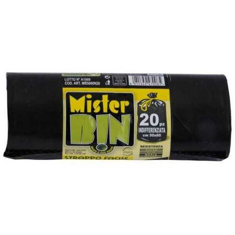 Sac à déchets avec liens noir 50x60 cm, 20 pièces Mr.Bin