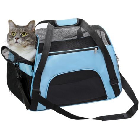 Sac à dos de transport souple pour chiens et chats - Confortable - Approuvé par les compagnies aériennes - Sac à dos de voyage pour petits animaux avec dessus et côtés en filet - Bleu S