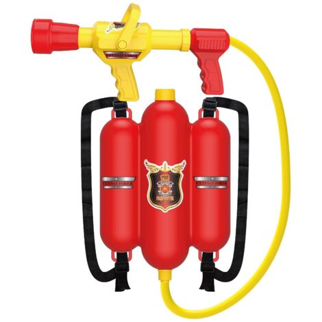 Sac à dos lanceur d'eau pompier, réservoir à eau avec pistolet et tuyau pour jeux extérieurs, fêtes de piscine et activités estivales.