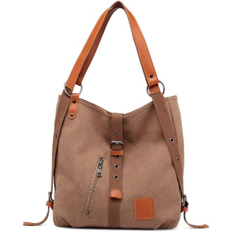 Sac à dos multifonctionnel de voyage de loisirs pour femmes en toile (marron foncé),
