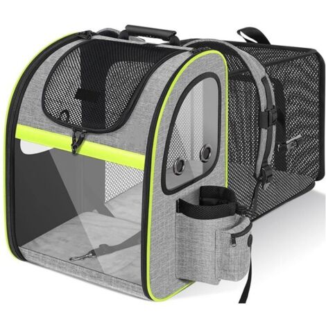 Sac à dos pour chien avec compartiment de transport pour chat, extensible, portable et respirant, avec dossier inclinable.