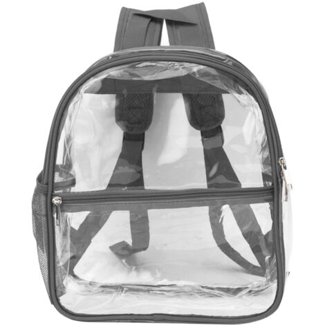 Sac à dos transparent en PVC, portable, avec fermeture éclair, grande capacité, gris, idéal pour l'école.