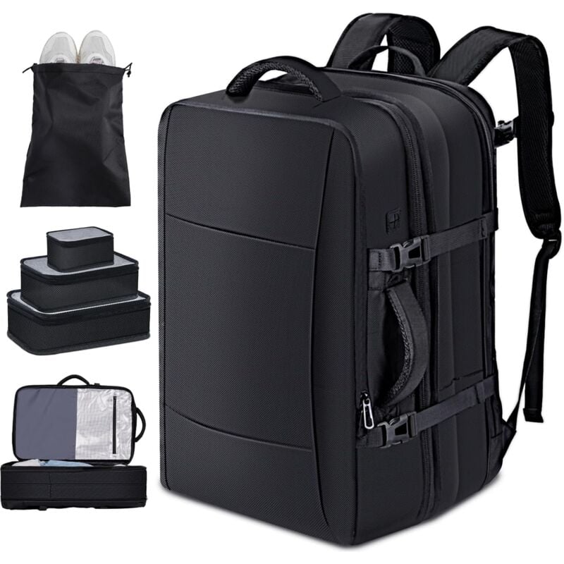 Aougo - Sac à Dos Voyage Cabine Avion 30L-40L, Grand Bagage à Main Antivol pour Ordinateur Portable 17 Pouces Imperméable Noir
