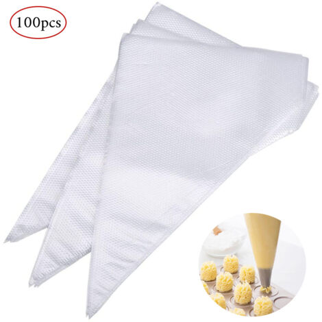 Sac à Douille Jetable - 100 Pièces - Épaisseur Renforcée - Compatible Toutes Douilles - Pour Décoration Pâtisserie Gâteaux Cupcakes - Blanc