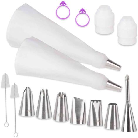 Sac à Douille Réutilisable - Poche à Douille en Coton Enduit - 15 Pièces avec 9 Embouts en Acier Inoxydable - Pour Décoration de Gâteaux, Pâtisseries et Biscuits