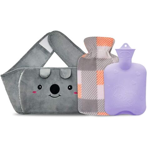Sac à eau chaude, poche à eau chaude en caoutchouc pour bouteille d'eau chaude avec housse de taille douce pour le cou et les épaules, le dos, les mains, les jambes, la taille chaude