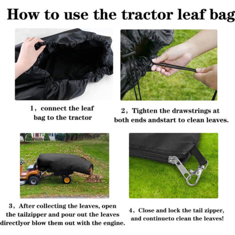 Sac à feuilles pour tracteur tondeuse Oxford 420D (200x130cm noir) avec fermeture zippée et filet