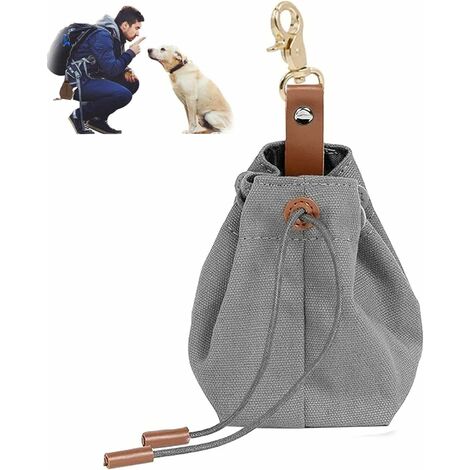 Sac à Friandises pour Chien, Portable Pochette de Dressage pour Animaux de Compagnie, Sac de Dressage pour Chien, Sac de Promenade pour Chien, pour Dressage ou Promenade en Plein Air (Gris) 7x7x11cm,V