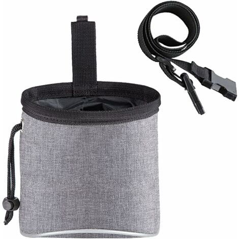 Sac à friandises pour chien - Sac à nourriture multifonction avec distributeur de sacs à déjections canines - Ceinture réglable (gris)