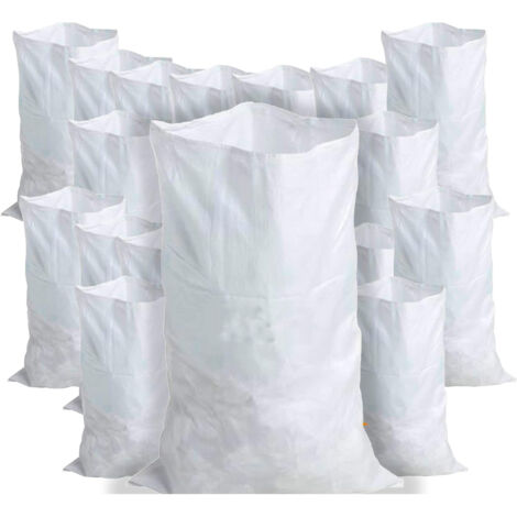 Sac à Gravats - 55 x 95 cm - Capacité 55 kg - Polypropylène Tissé Blanc - Réutilisable - Chantier Jardinage Déchets Construction - Lot de 20