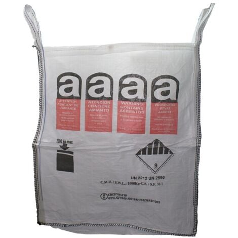 Sac à gravats BIG BAG pour déchets amiantés A01E 90x90x105cm polypropylène et sache PE interne cousue capacité 1000kg - SACHERIE DE PANTIN