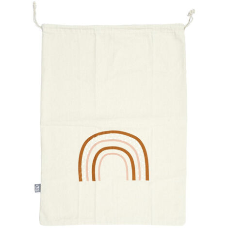 Sac à linge en tissu motif arc-en-ciel - Beige - L 70 x l 50 cm - Livraison gratuite